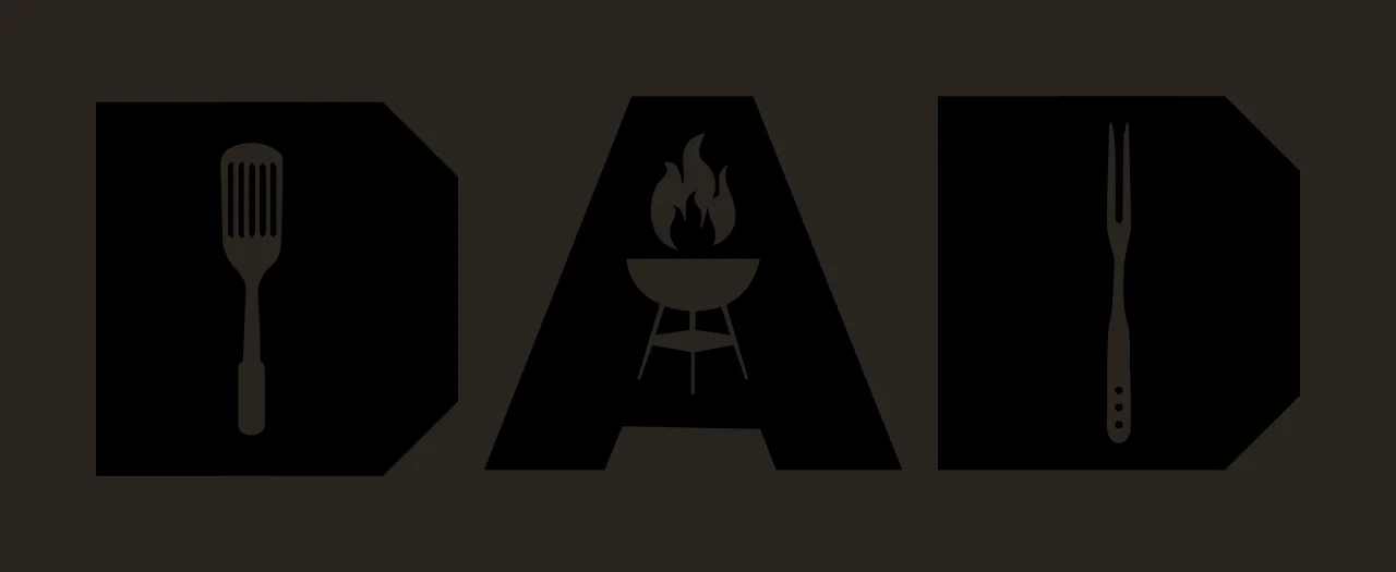 DAD Typography Design with spatula, barbecue grill, flames and fork in black and white contrast preview thumbnail