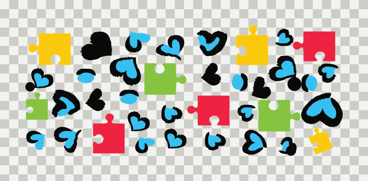 Can Glass Wrap Scattered Puzzle Pieces And Heart piece black transparency and detail preview thumbnail