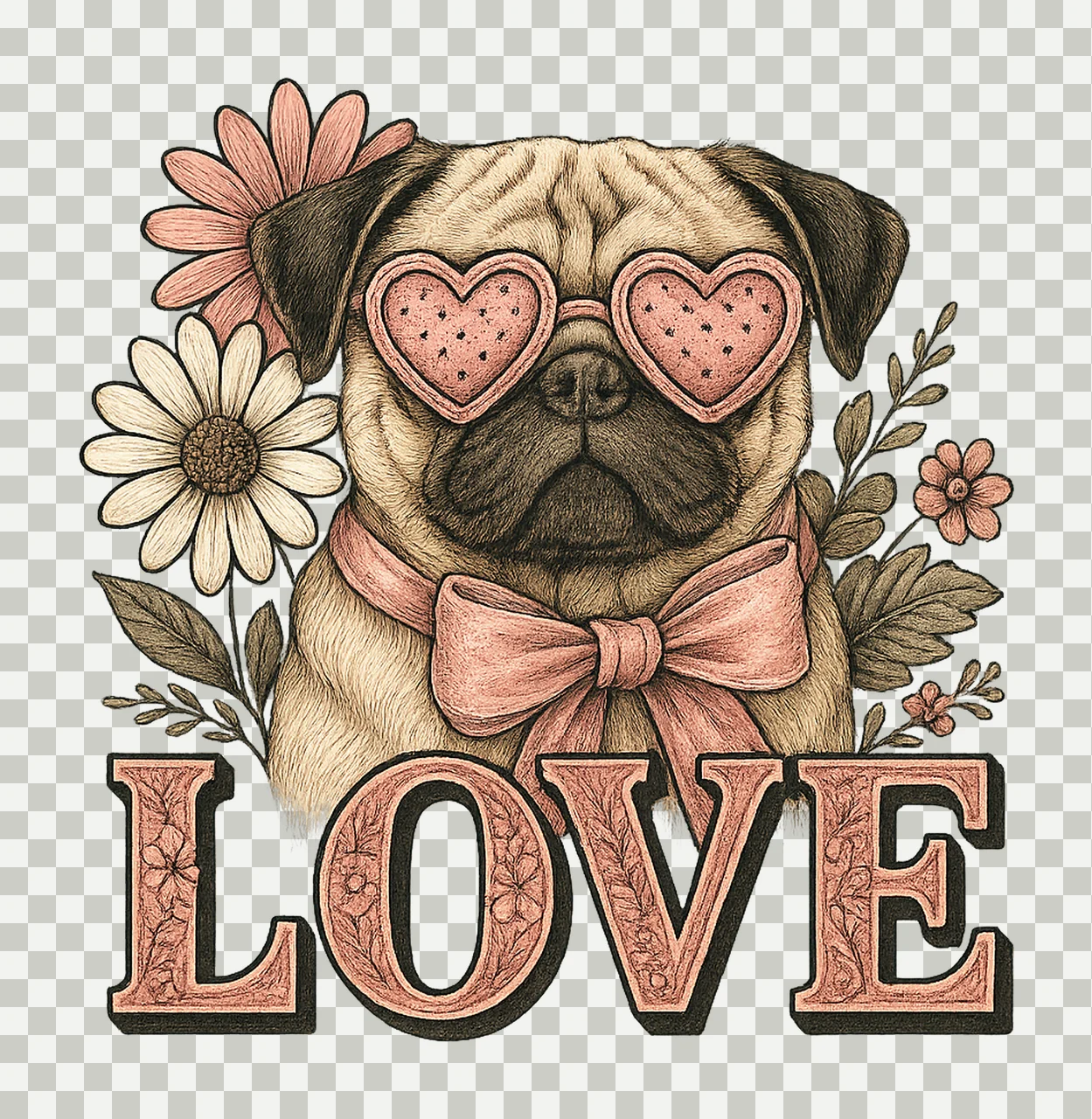 Love Always Pug Design Valentine Dog Mom Sublimation Cute transparency and detail preview thumbnail