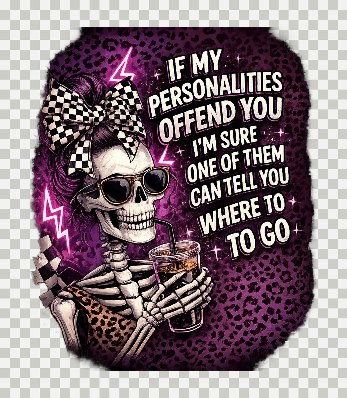 If My Personalities Offend You Skeleton Messy Bun Sarcastic transparency and detail preview thumbnail