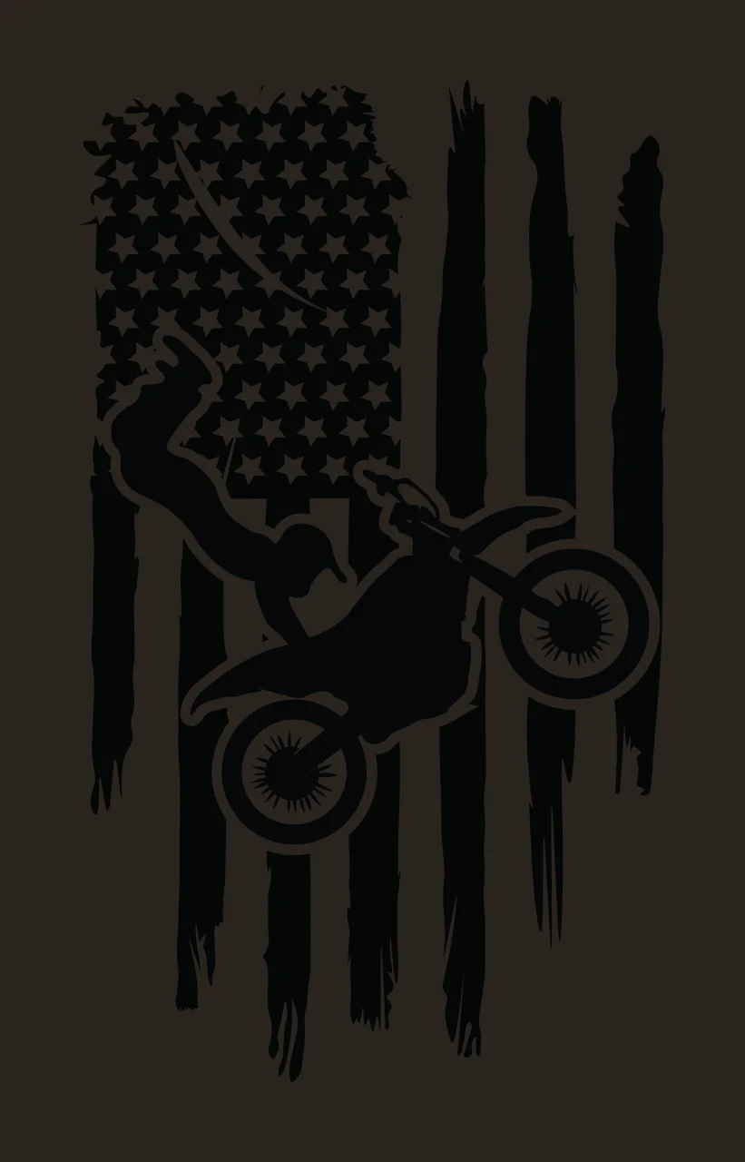 Motocross Rider Jumping Over Torn Flag motorcycle stars stripes contrast preview thumbnail
