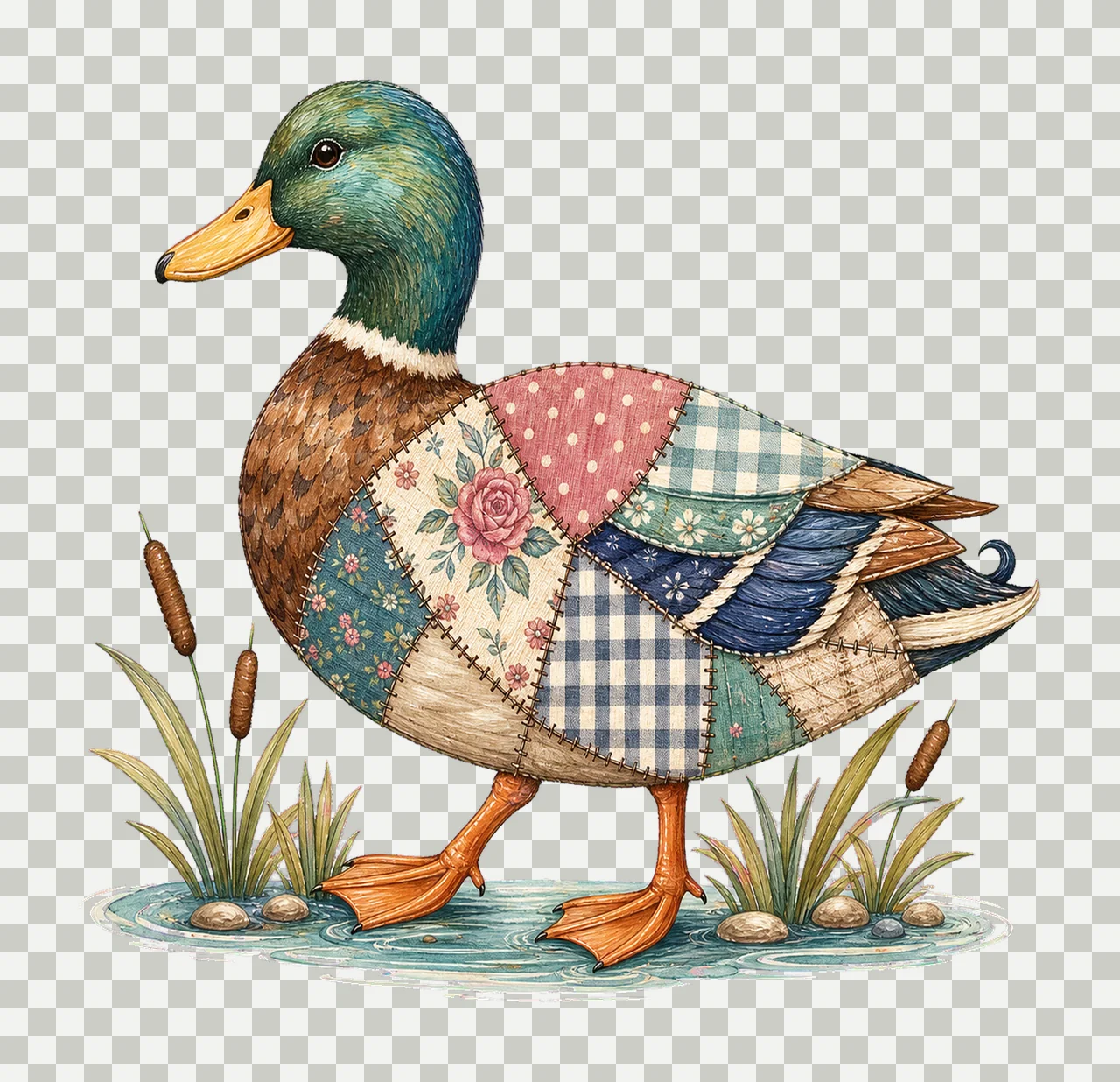 Mallard Duck Patchwork Lake Life Sublimation Variation A transparency and detail preview thumbnail