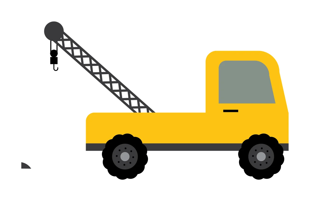Construction Crane Truck Silhouette With Hook And Boom operating