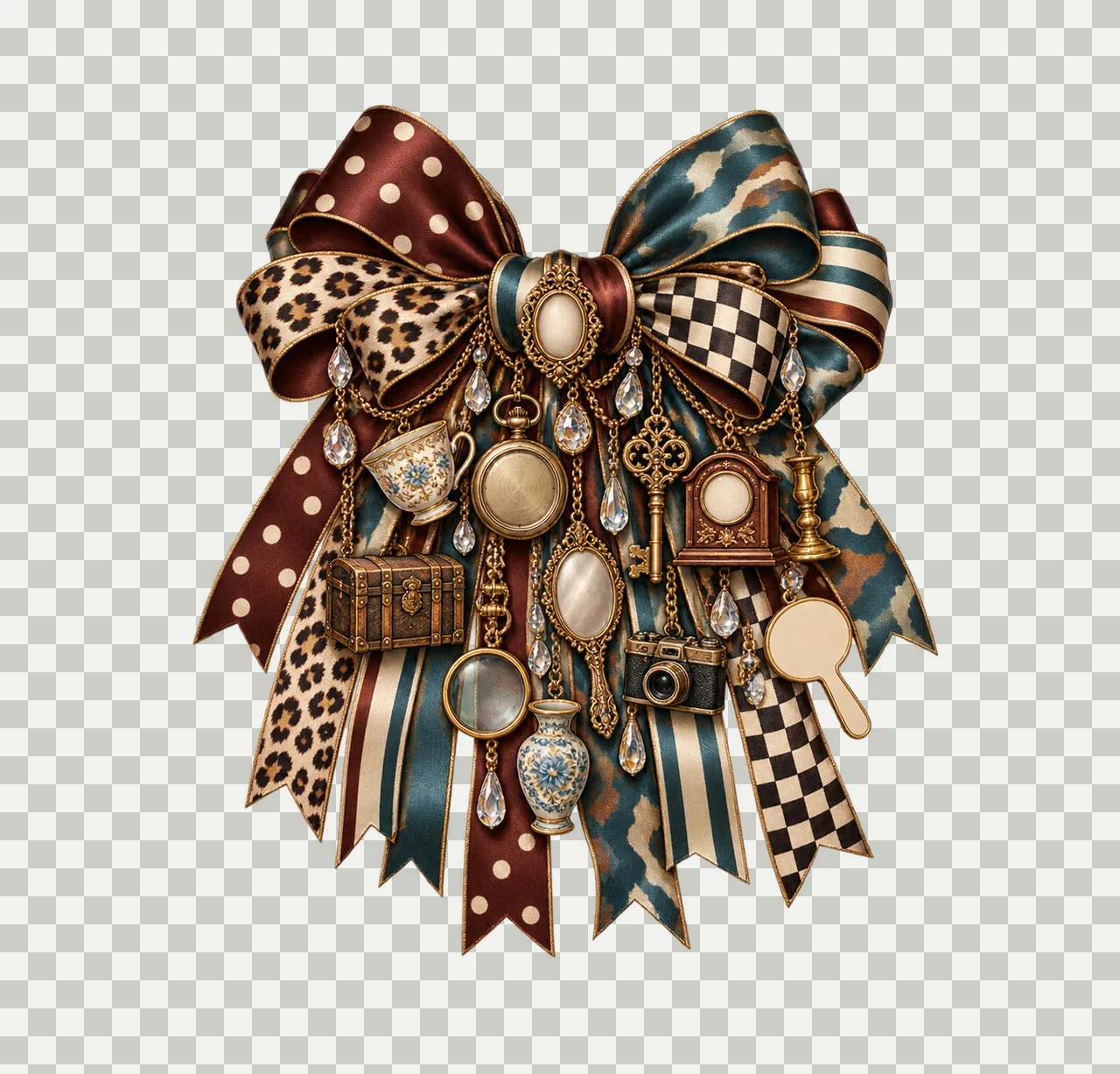 Antique Collector Bow Charm PNG, Gold Chain Charms, Transparent Sublimation Design, Digital Download transparency and detail preview thumbnail