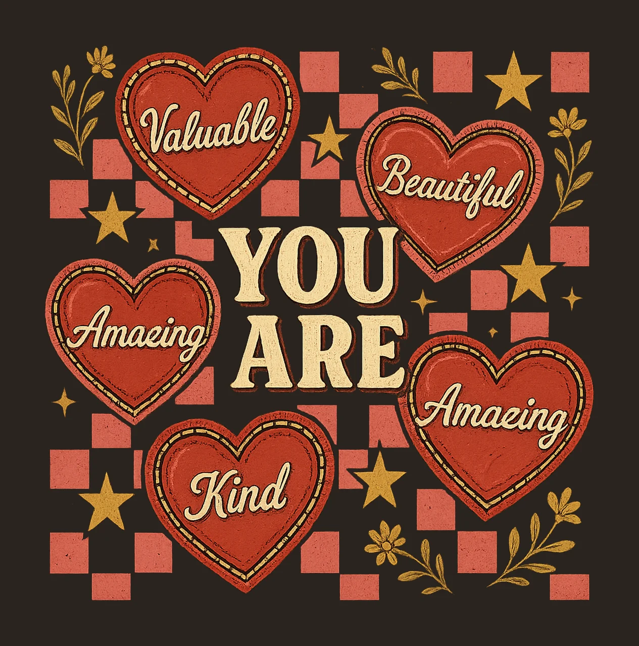 You Are Enough Valentine Hearts Retro Candy Heart Design contrast preview thumbnail