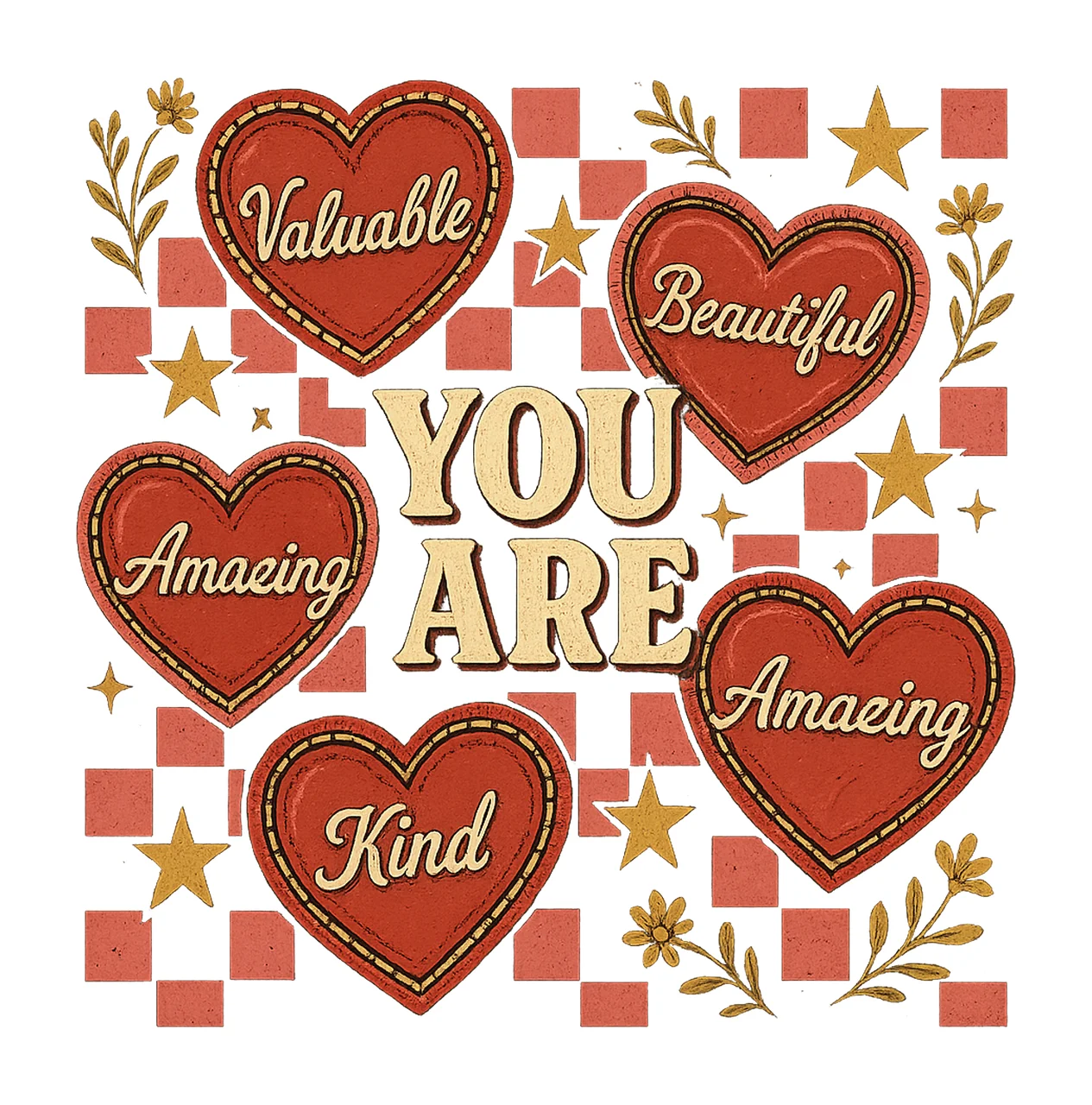 You Are Enough Valentine Hearts Retro Candy Heart Design