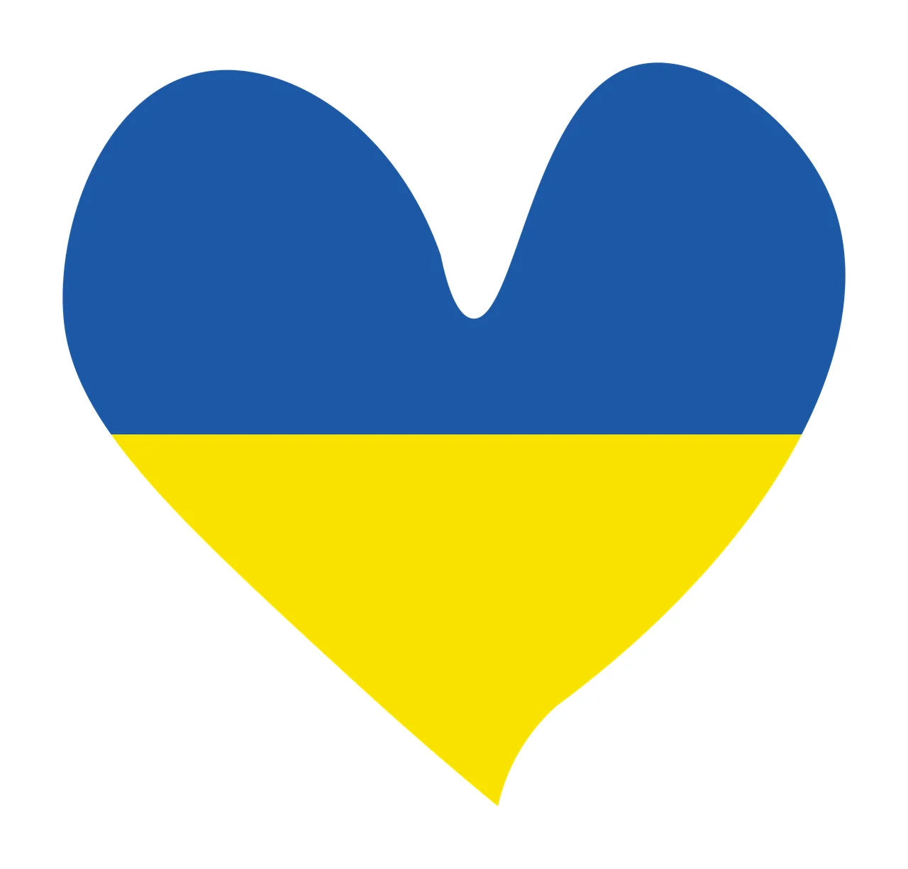 Heart-shaped flag design with blue upper half, yellow lower half and heart outline
