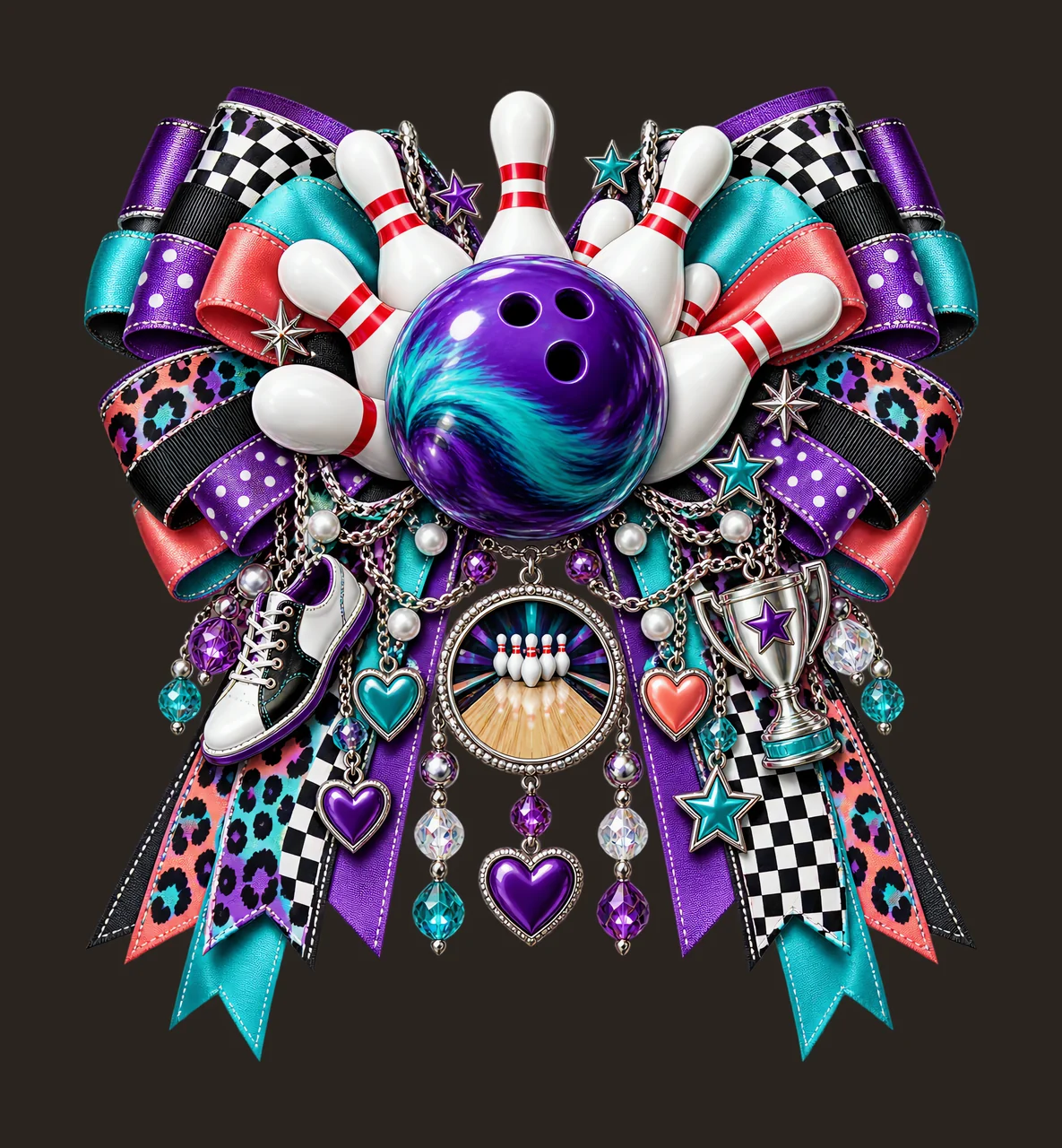 Bowling PNG, Bowling Ball and Bowling Pins Coquette Bow, No Text Sublimation Clipart, Transparent Digital Download contrast preview thumbnail