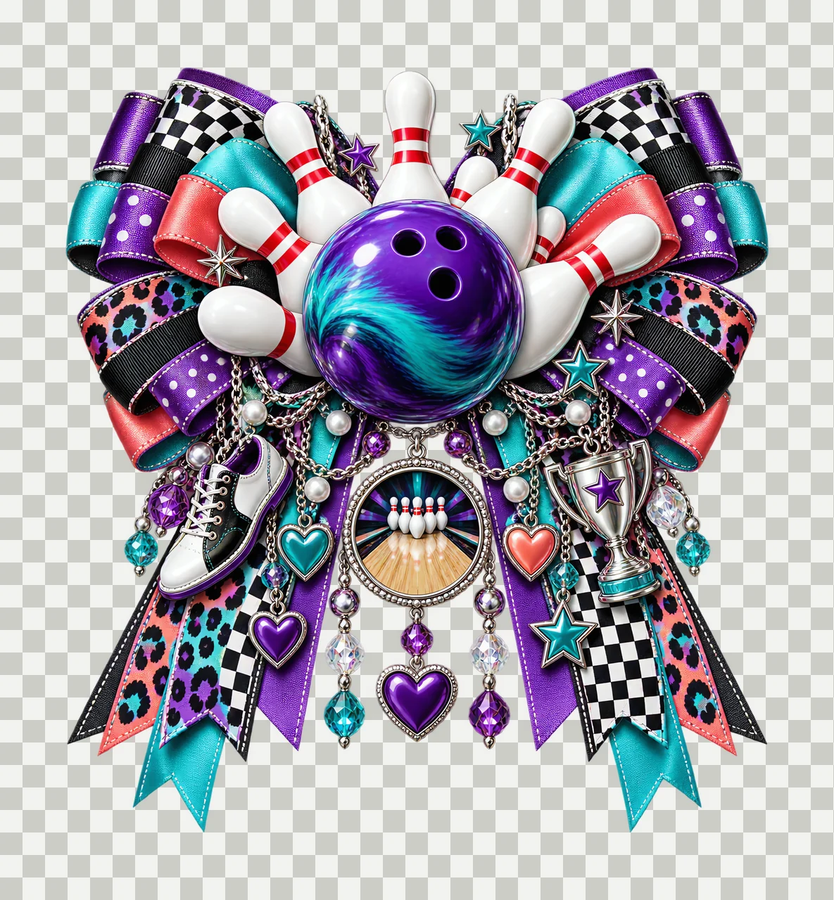 Bowling PNG, Bowling Ball and Bowling Pins Coquette Bow, No Text Sublimation Clipart, Transparent Digital Download transparency and detail preview thumbnail