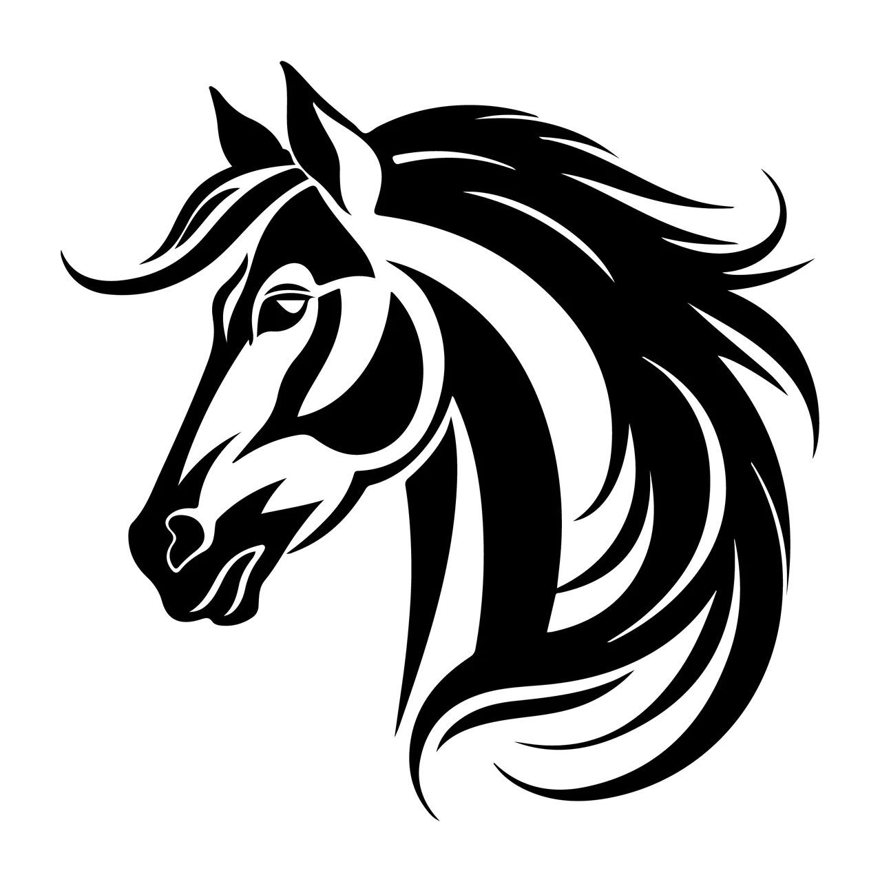 Horse Head Stylized Silhouette With Flowing Mane graphic black