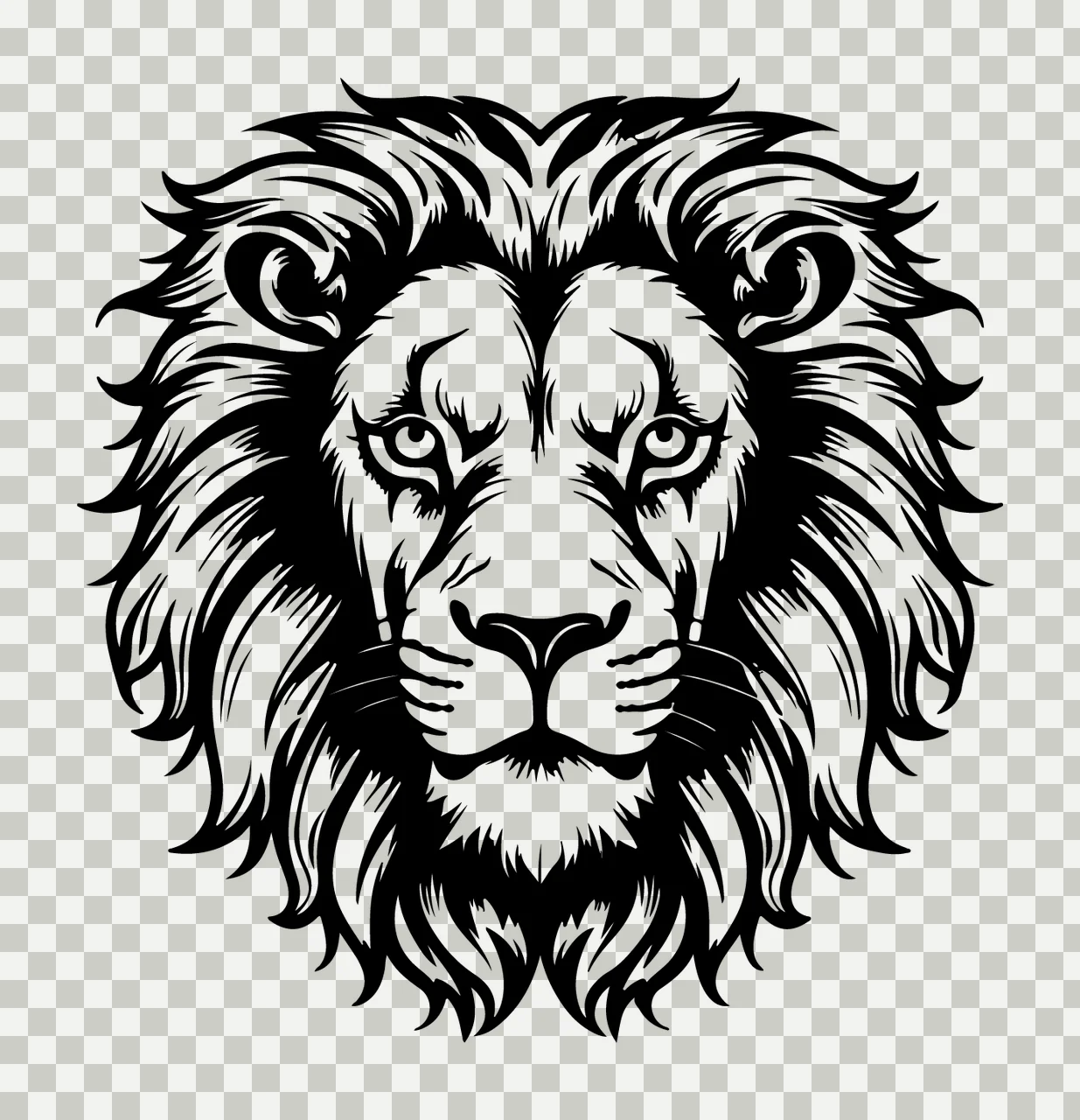 Lion Head Majestic Mane Graphic Illustration facing forward transparency and detail preview thumbnail