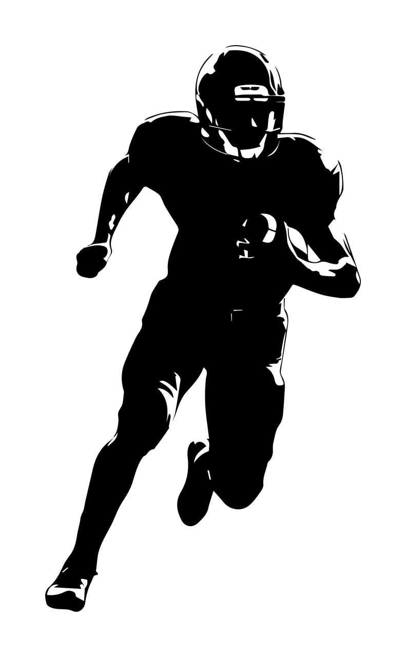 Football Player Silhouette In Motion running helmet ball graphic