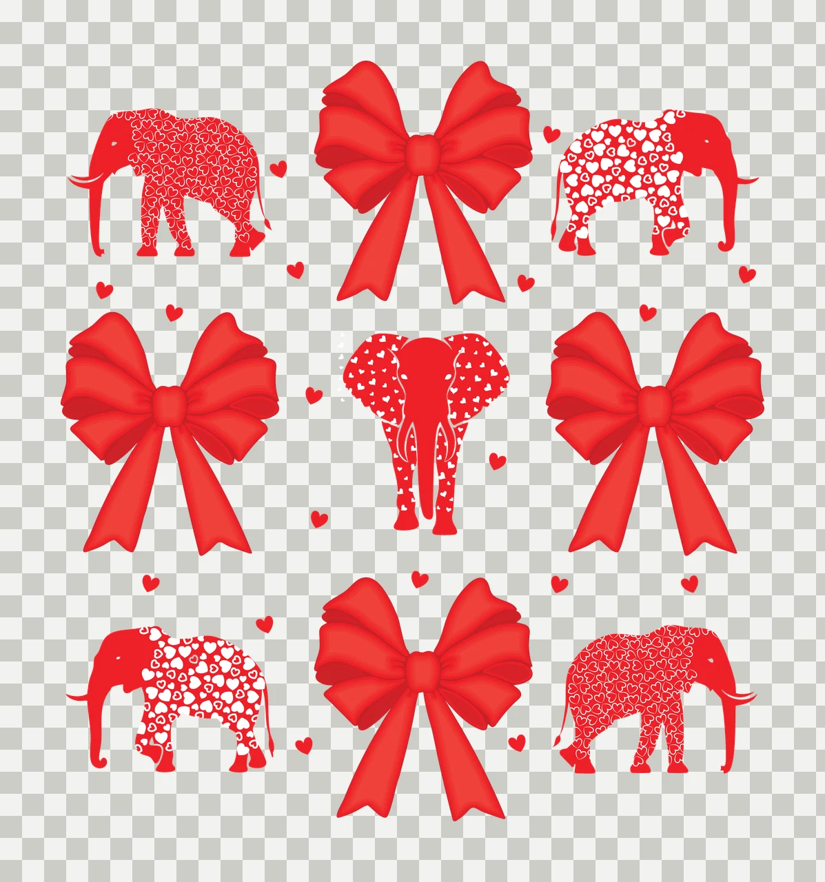 Elephant Bow Pink And Heart Pattern elephants bows arranged in a grid transparency and detail preview thumbnail
