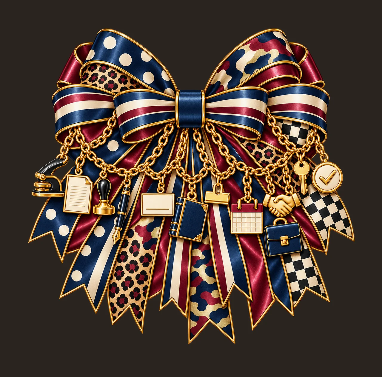 Notary Public Bow Charm PNG, Gold Chain Charms, Transparent Sublimation Design, Digital Download contrast preview thumbnail