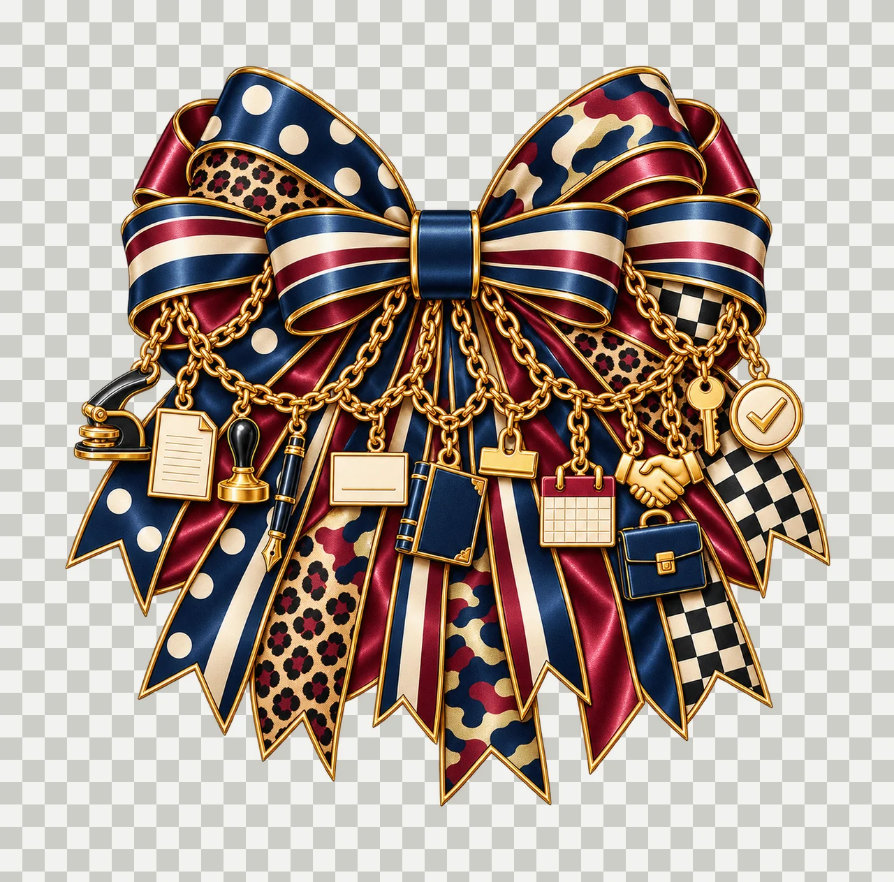 Notary Public Bow Charm PNG, Gold Chain Charms, Transparent Sublimation Design, Digital Download transparency and detail preview thumbnail