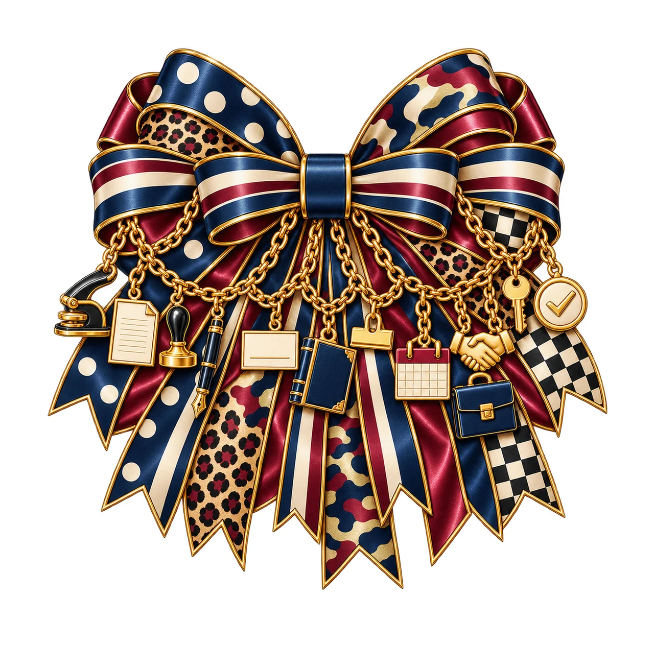 Notary Public Bow Charm PNG, Gold Chain Charms, Transparent Sublimation Design, Digital Download