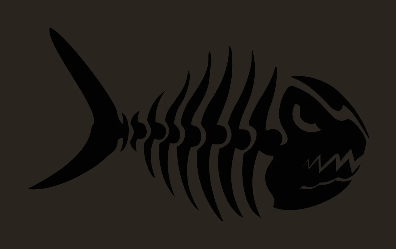 Bones Black Fish Skeleton With Sharp Teeth silhouette marine contrast preview thumbnail