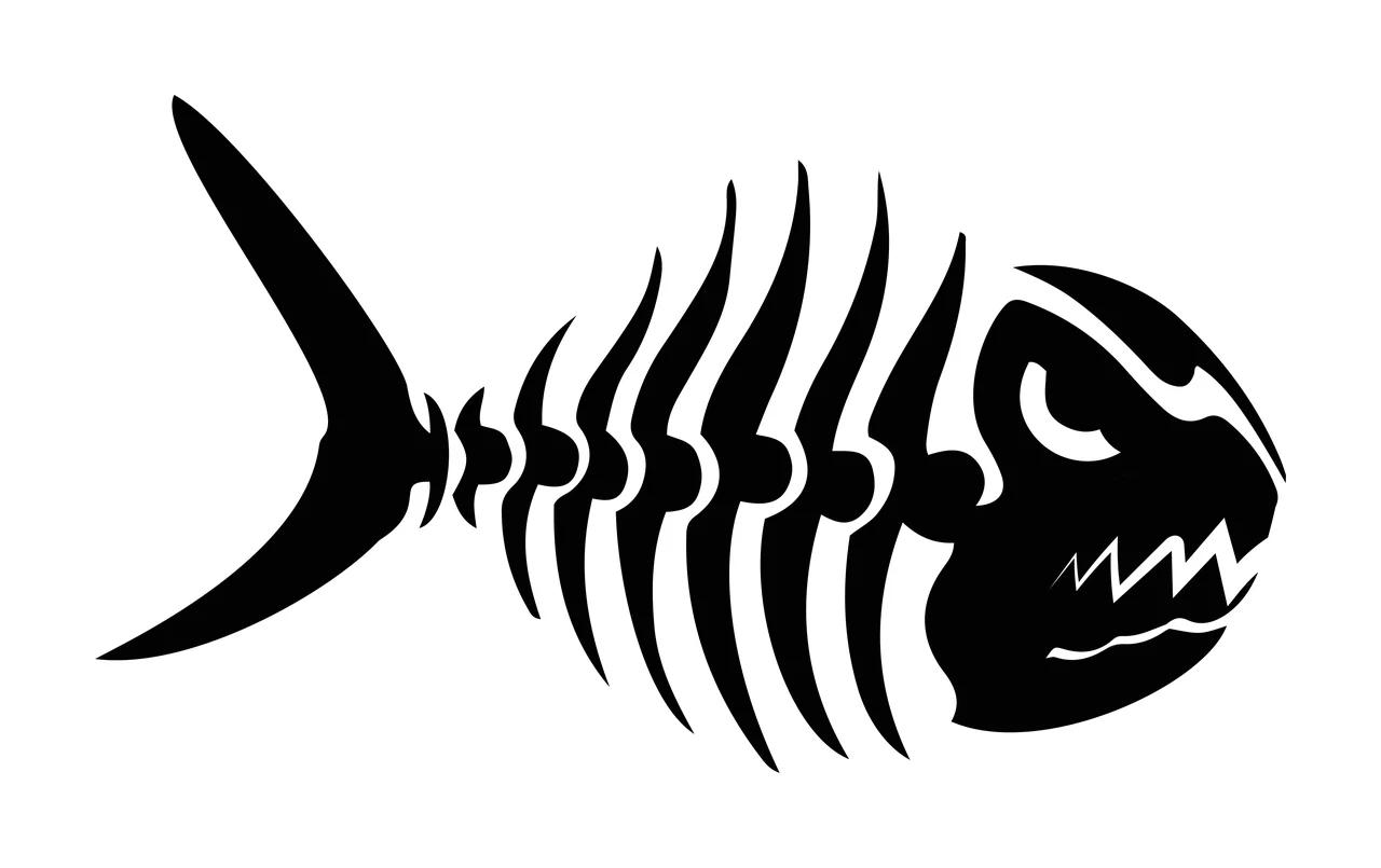 Bones Black Fish Skeleton With Sharp Teeth silhouette marine