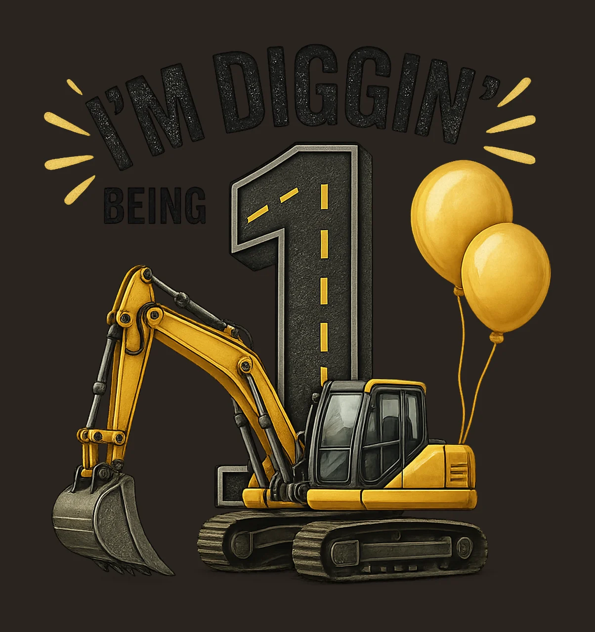 Construction Artwork Digger Tractor 2nd Birthday Variation A contrast preview thumbnail