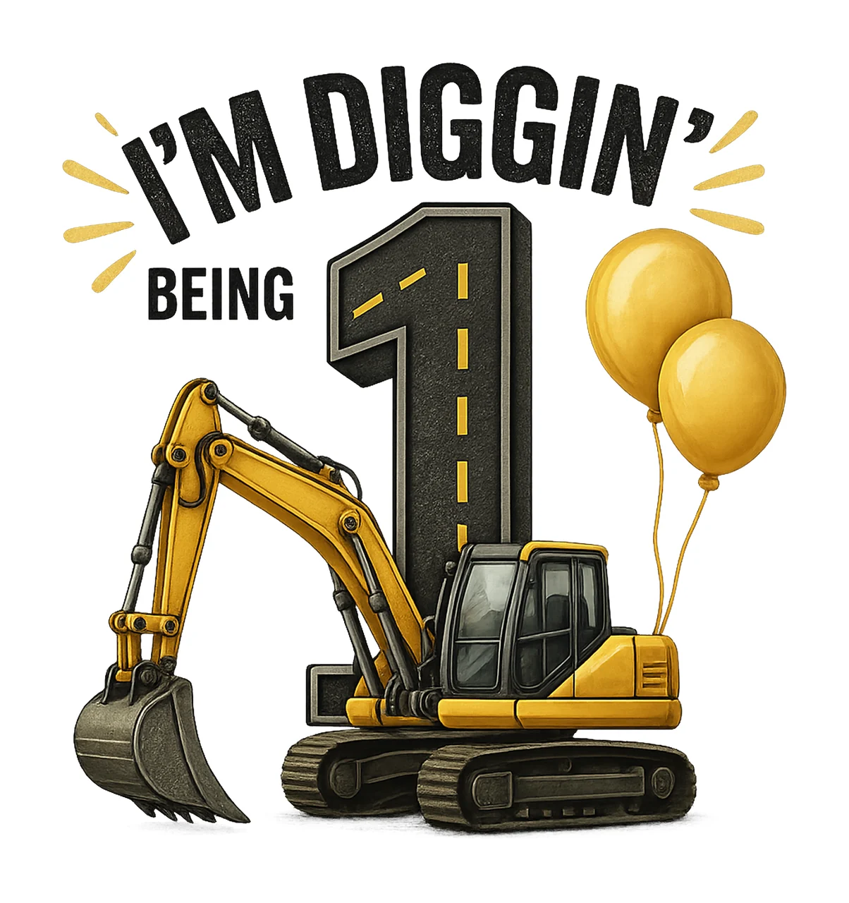 Construction Artwork Digger Tractor 2nd Birthday Variation A