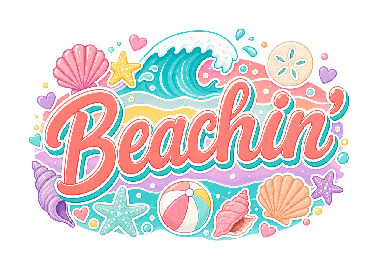 Everyday Summer Beachin Digital Design Girly Variation C