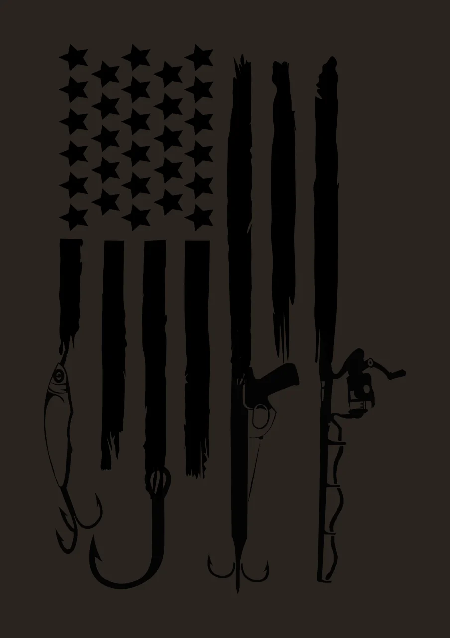 Fishing Gear On Flag Background arranged lure hook rod reel contrast preview thumbnail