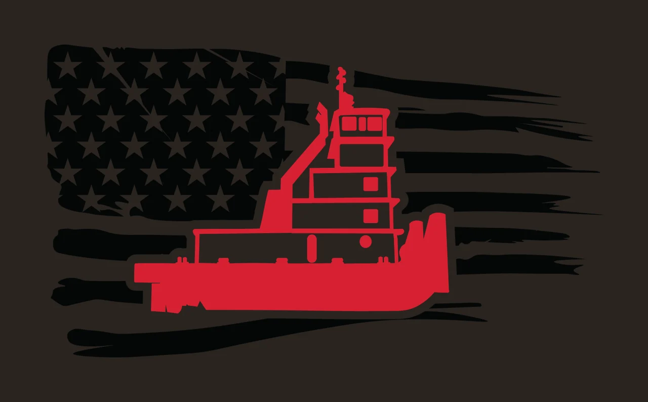 Boat Tugboat On A Distressed Patterned Flag black silhouette contrast preview thumbnail