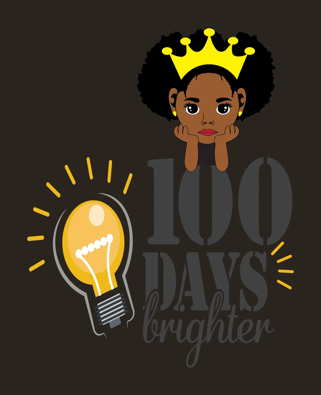 Black Afro 100 Days Brighter Text With Bulb lettering decorating contrast preview thumbnail