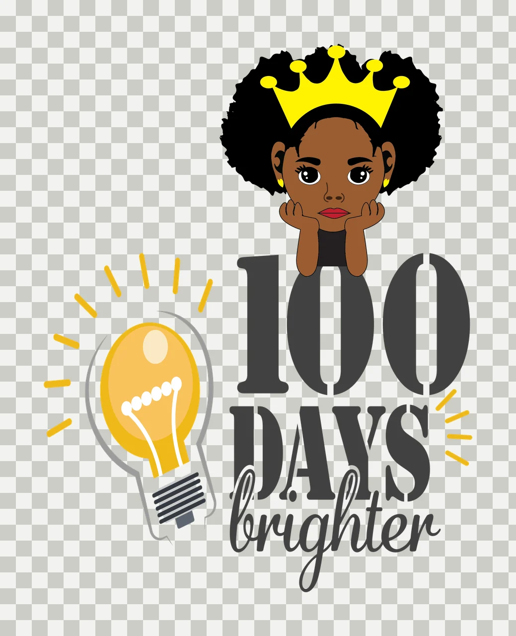 Black Afro 100 Days Brighter Text With Bulb lettering decorating transparency and detail preview thumbnail