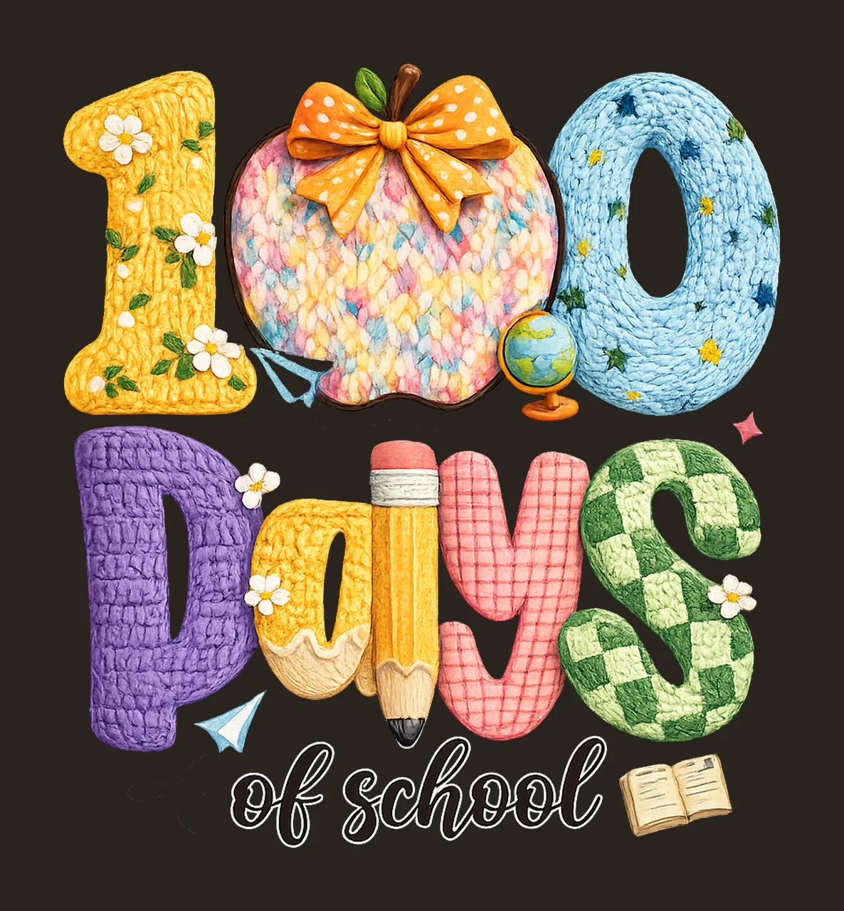 Latch Hook Faux Yarn 100 Days School Happy 100th Day Teacher contrast preview thumbnail
