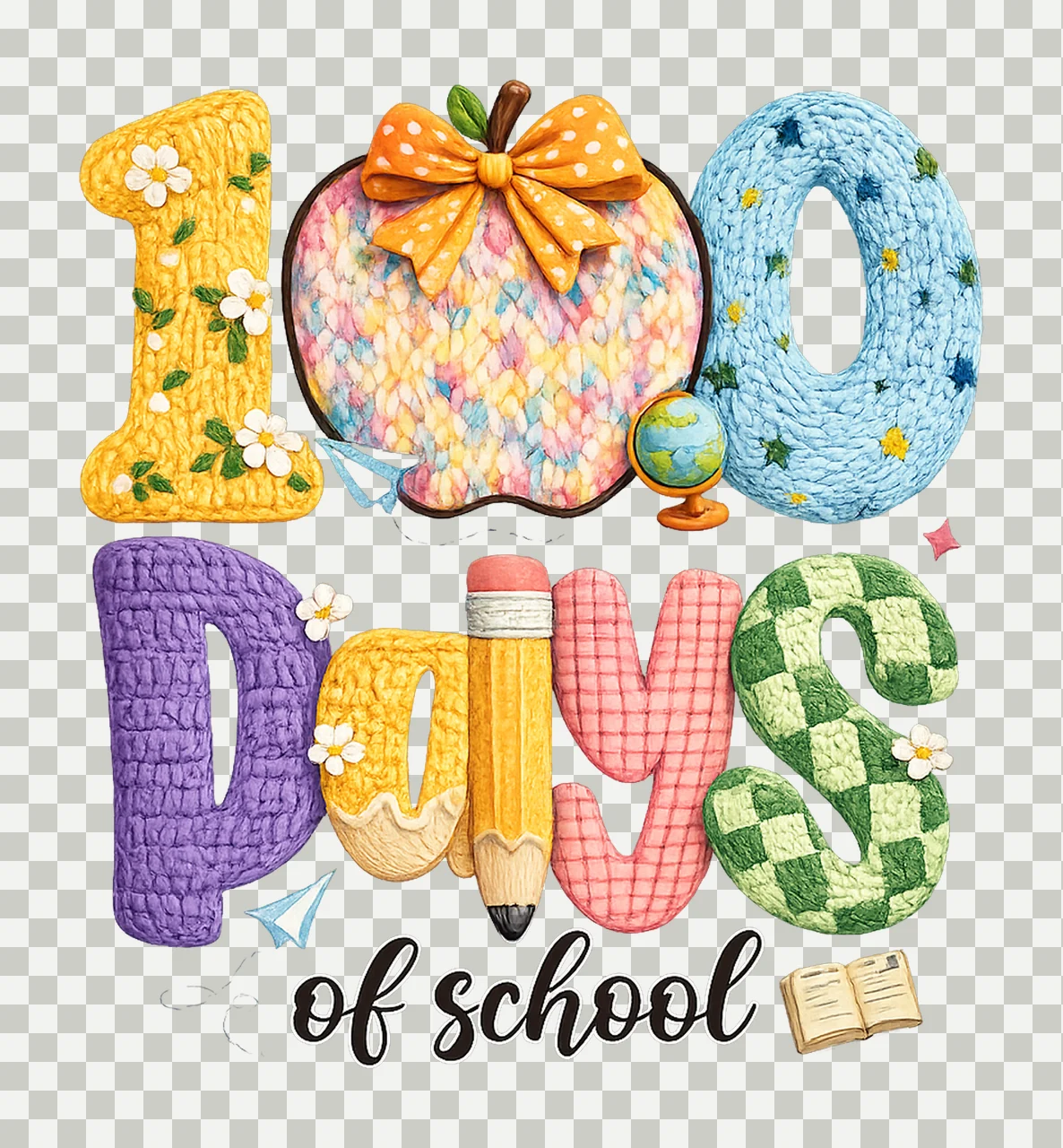 Latch Hook Faux Yarn 100 Days School Happy 100th Day Teacher transparency and detail preview thumbnail