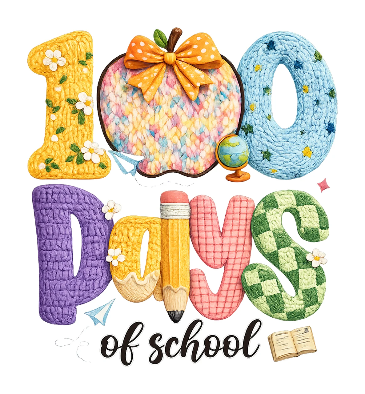 Latch Hook Faux Yarn 100 Days School Happy 100th Day Teacher