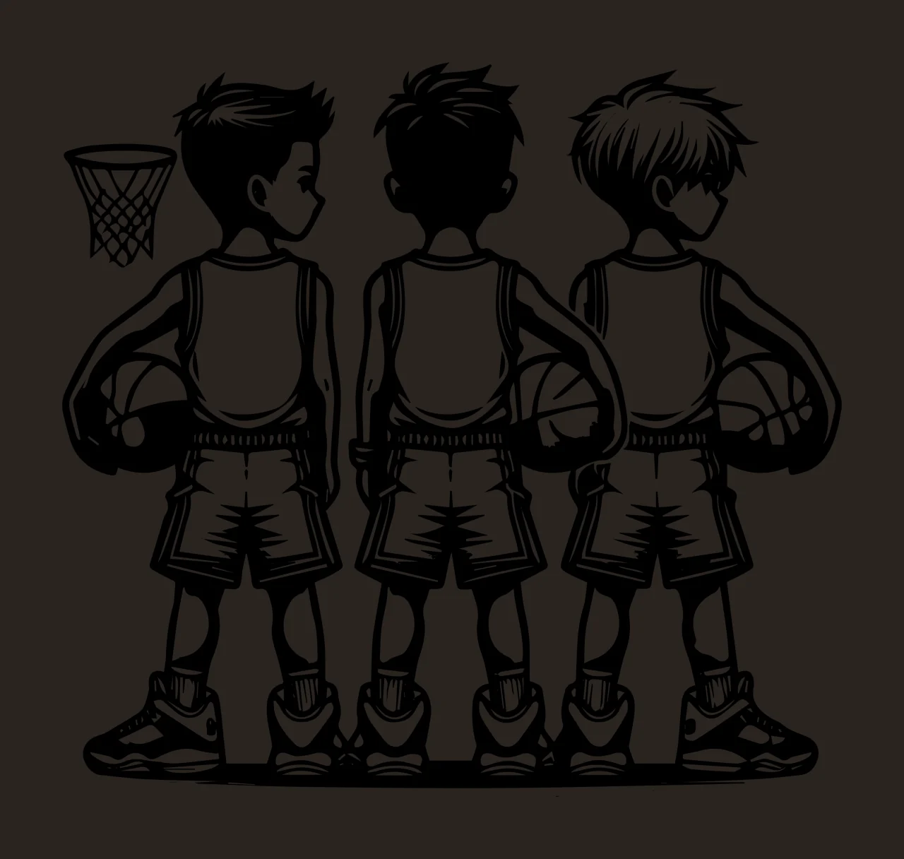 Player Three Basketball Players With Hoop Silhouette standing contrast preview thumbnail