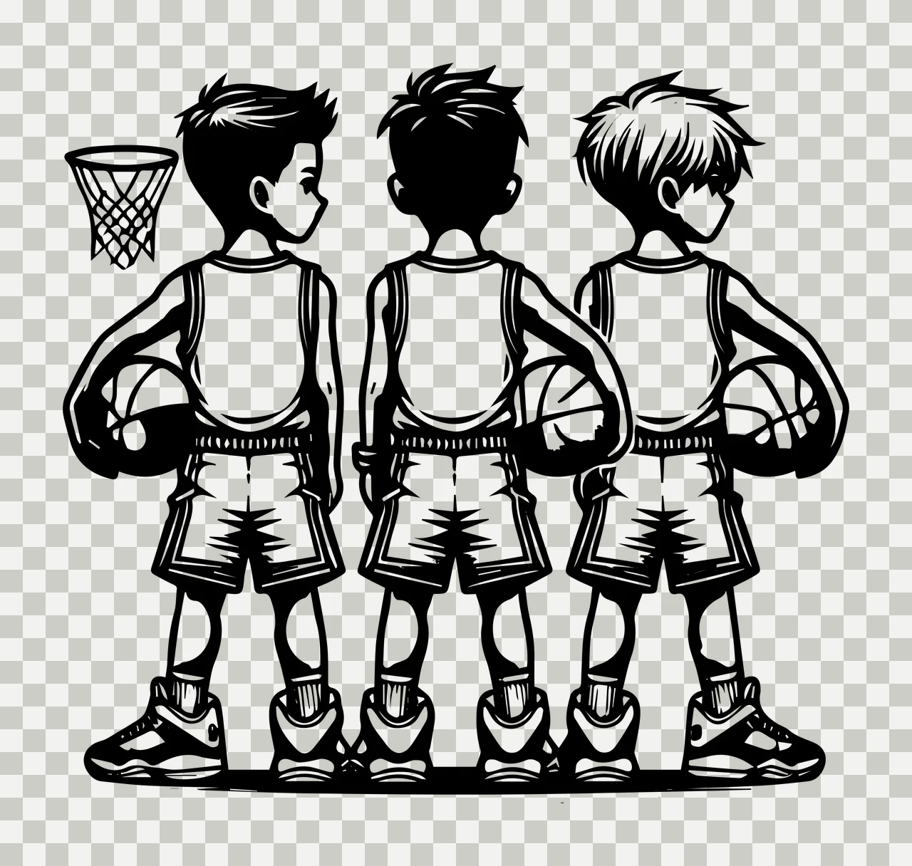 Player Three Basketball Players With Hoop Silhouette standing transparency and detail preview thumbnail
