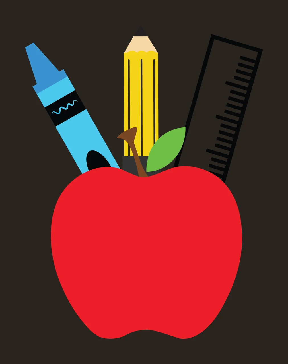 School Apple Shape With Supplies pencil ruler writing instrument contrast preview thumbnail