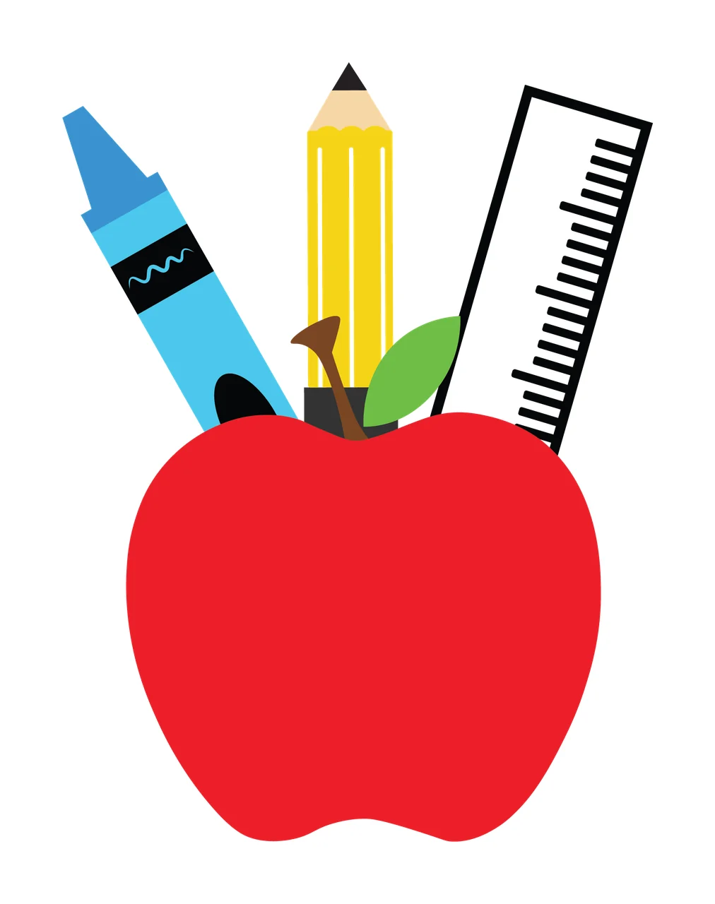 School Apple Shape With Supplies pencil ruler writing instrument