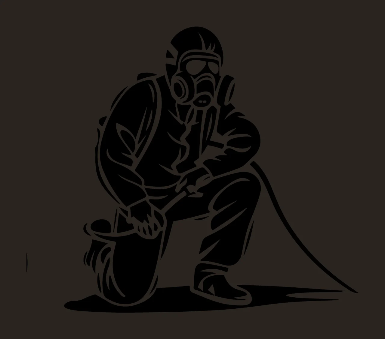 Black Hazmat Figure Kneeling Silhouette gas mask hose white contrast preview thumbnail