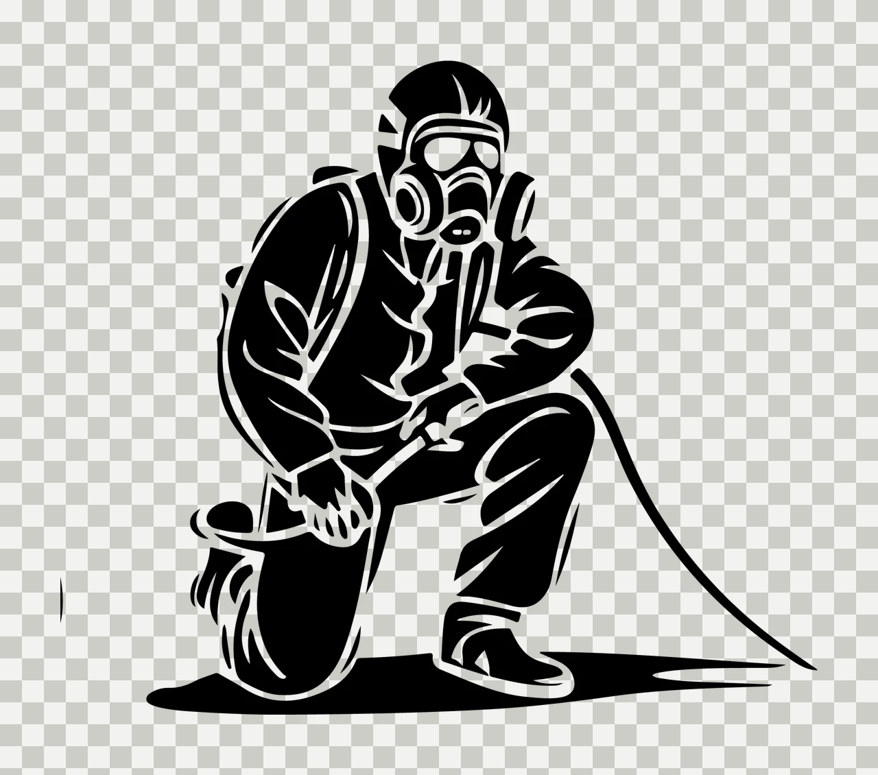 Black Hazmat Figure Kneeling Silhouette gas mask hose white transparency and detail preview thumbnail