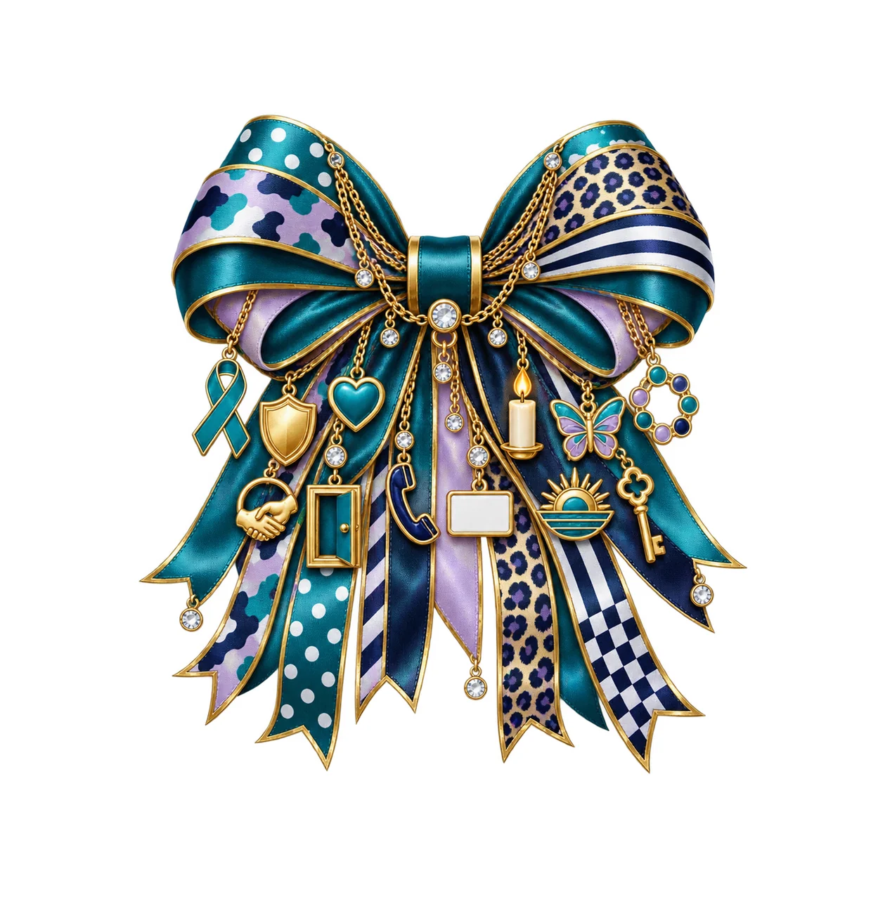 Sexual Assault Awareness and Survivor Support Bow Charm PNG, Gold Chain Charms, Transparent Sublimation Design, Digital Download
