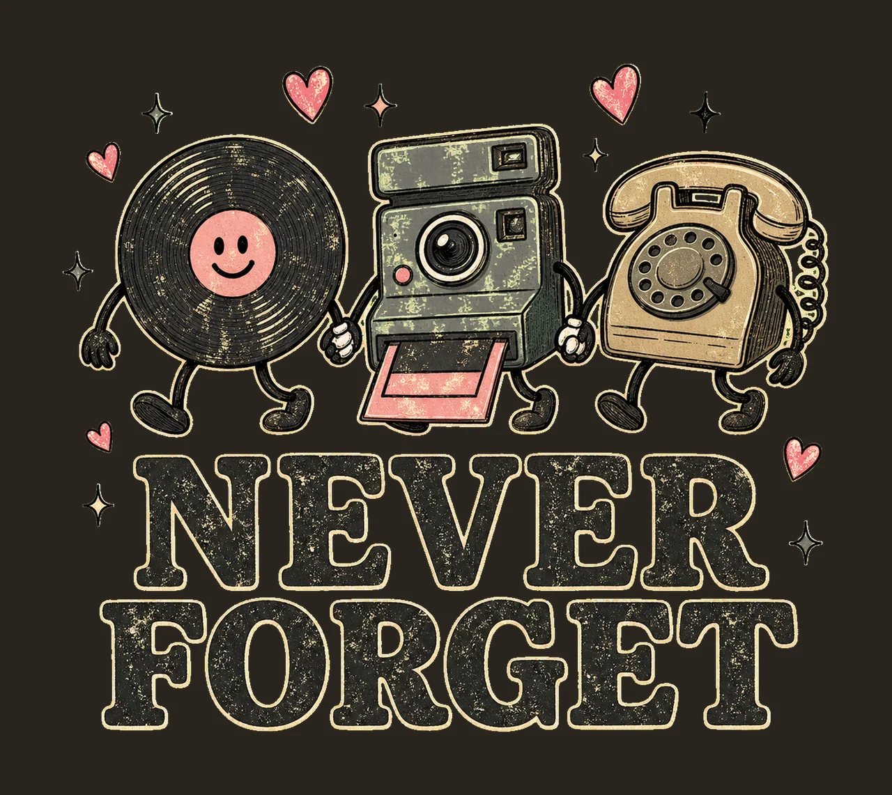 Never Forget Cute Retro Vinyl Sublimation Design Variation B contrast preview thumbnail