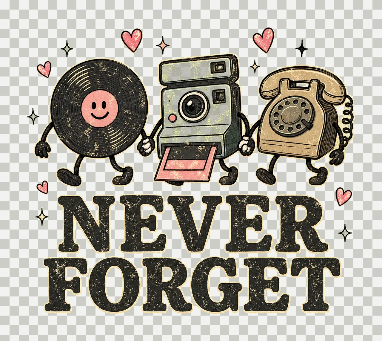 Never Forget Cute Retro Vinyl Sublimation Design Variation B transparency and detail preview thumbnail