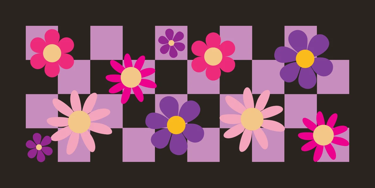 Can Glass Wrap Black Floral Checkerboard Artistic Overlay Flowers contrast preview thumbnail
