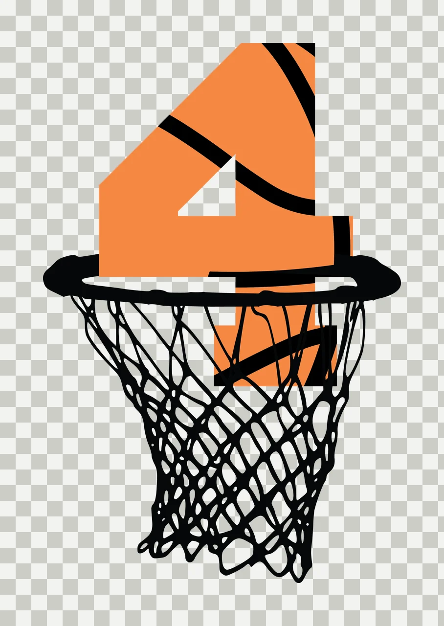 Basketball Number 4 Black Silhouette Of Four Inside hoop net transparency and detail preview thumbnail