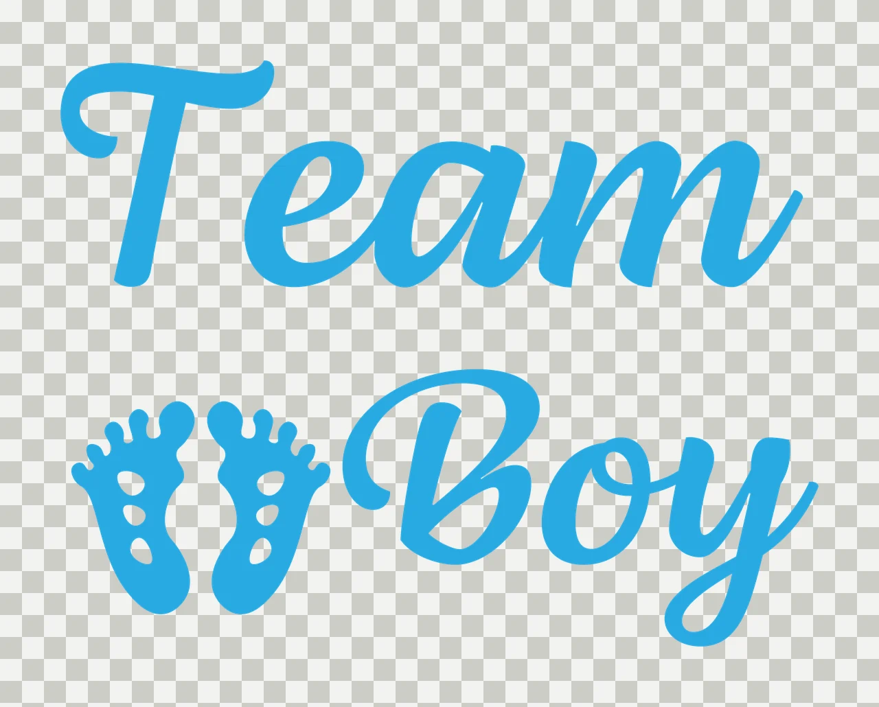Team Boy Typography Design with Team text, baby footprints and cursive script font in light blue and white transparency and detail preview thumbnail