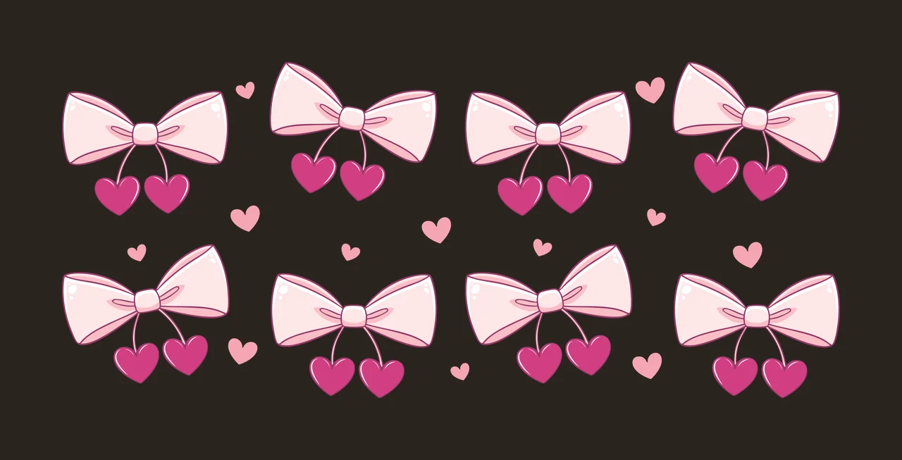 Bow Can Glass Wrap Black Bows And Hearts Repeating pattern contrast preview thumbnail