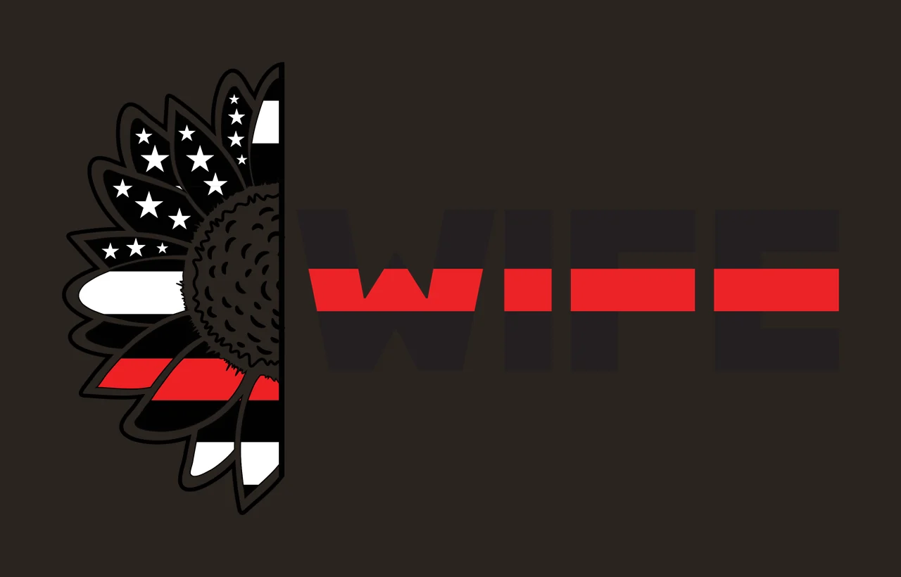 WIFE thin red line sunflower wife Design with half sunflower, stars and stripes and bold lettering in black and white contrast preview thumbnail