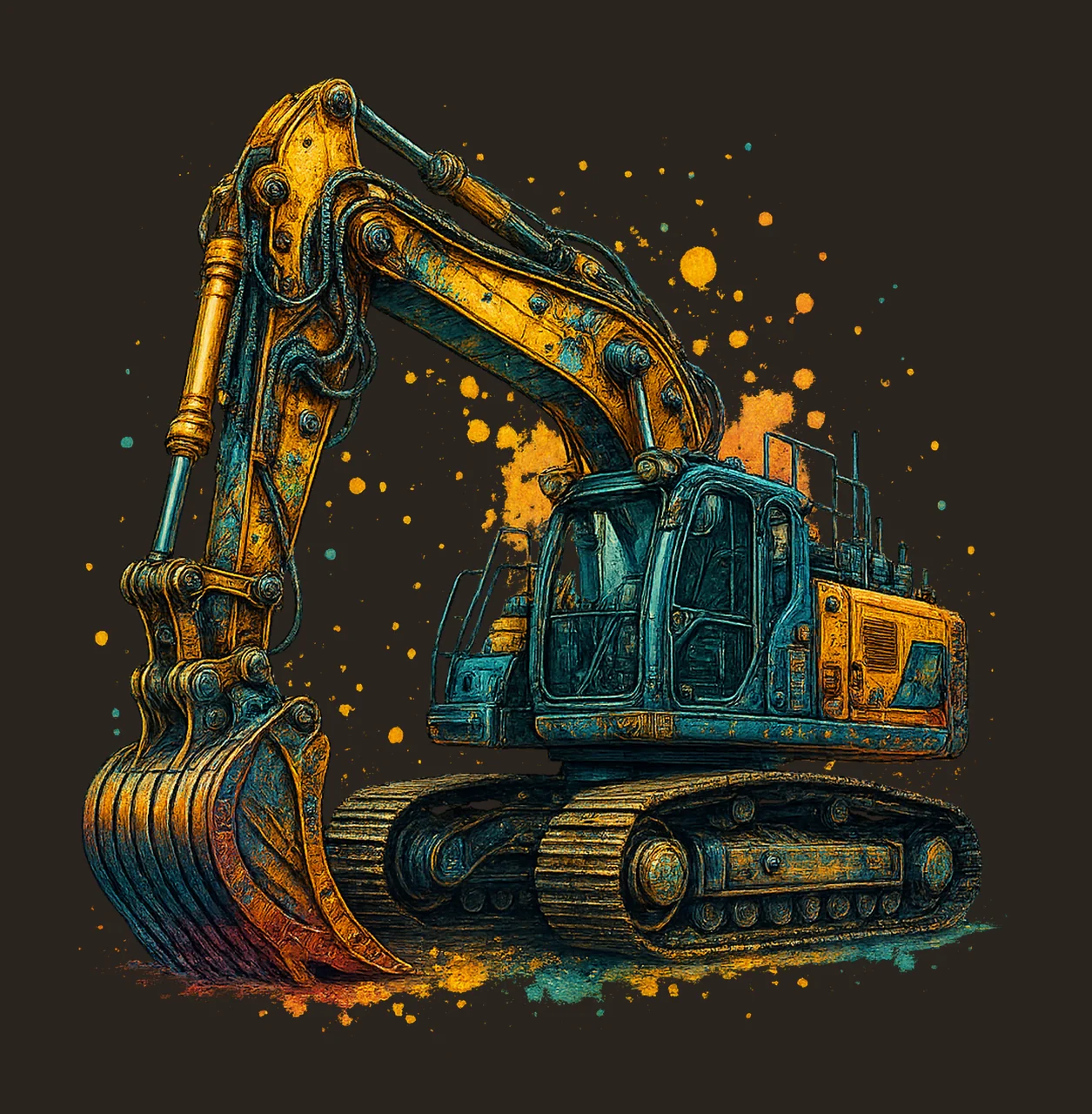 Paint Splash Excavator Construction Truck Design Watercolor contrast preview thumbnail