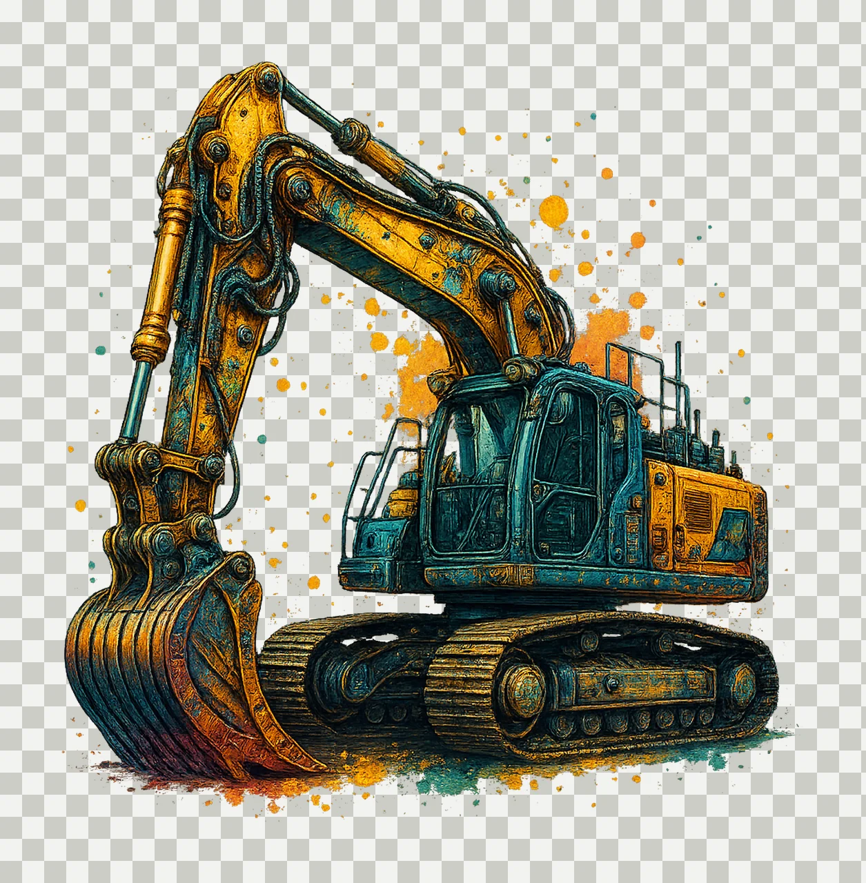 Paint Splash Excavator Construction Truck Design Watercolor transparency and detail preview thumbnail
