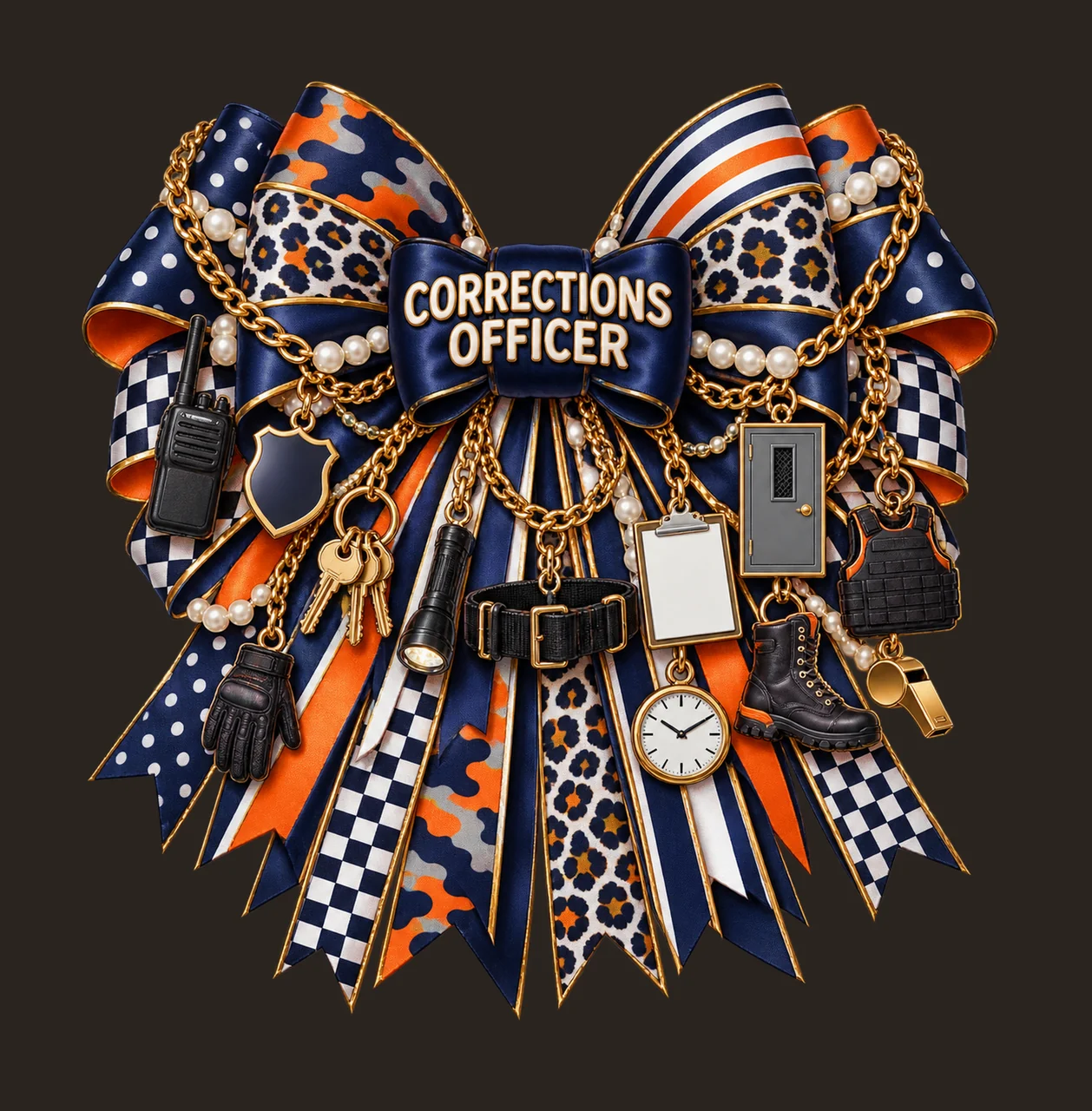 Corrections Officer Bow Charm PNG, Gold Chain Charms, Transparent Sublimation Design, Digital Download contrast preview thumbnail