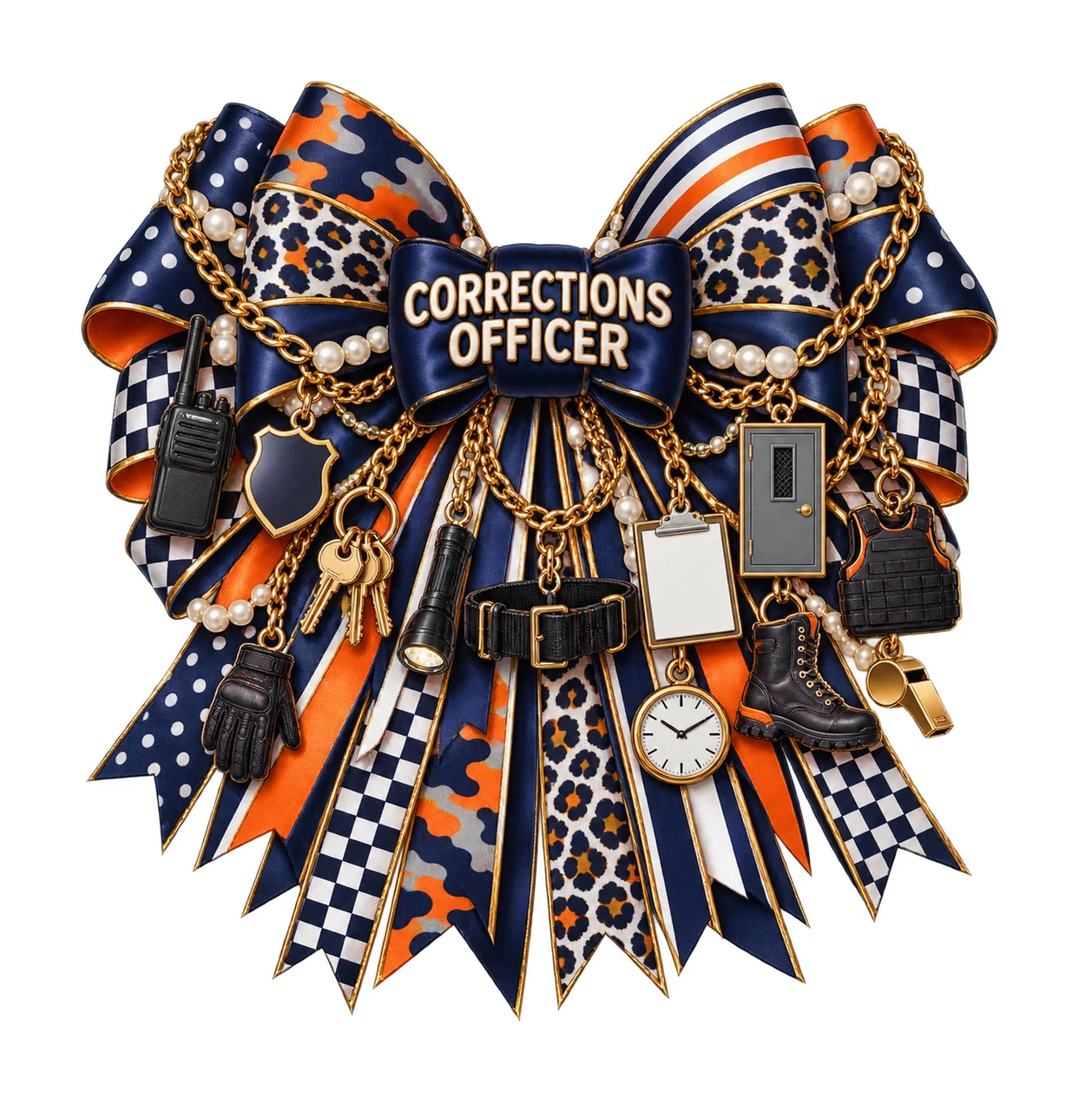 Corrections Officer Bow Charm PNG, Gold Chain Charms, Transparent Sublimation Design, Digital Download